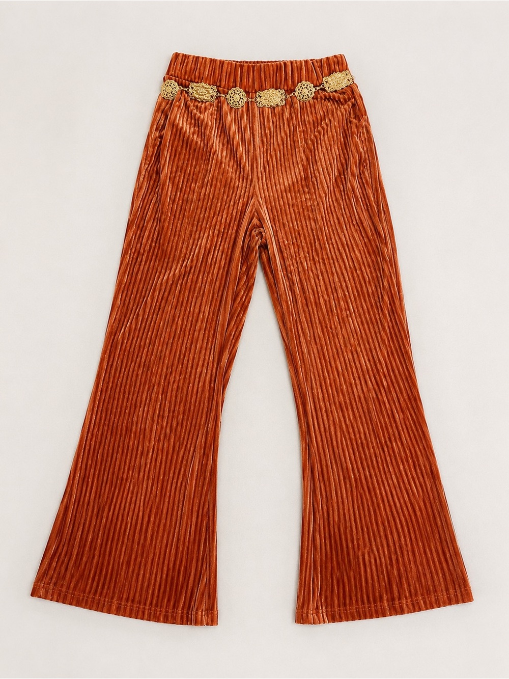 SHEIN Ribbed Velvet Wide Leg Pants in Rust
